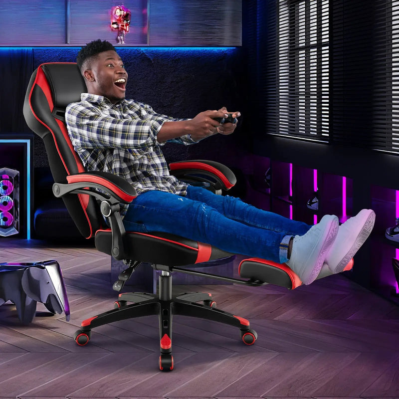 Gaming Chair Racing Style Swivel Chair with Footrest and Adjustable Lumbar Pillow by DirectDeals