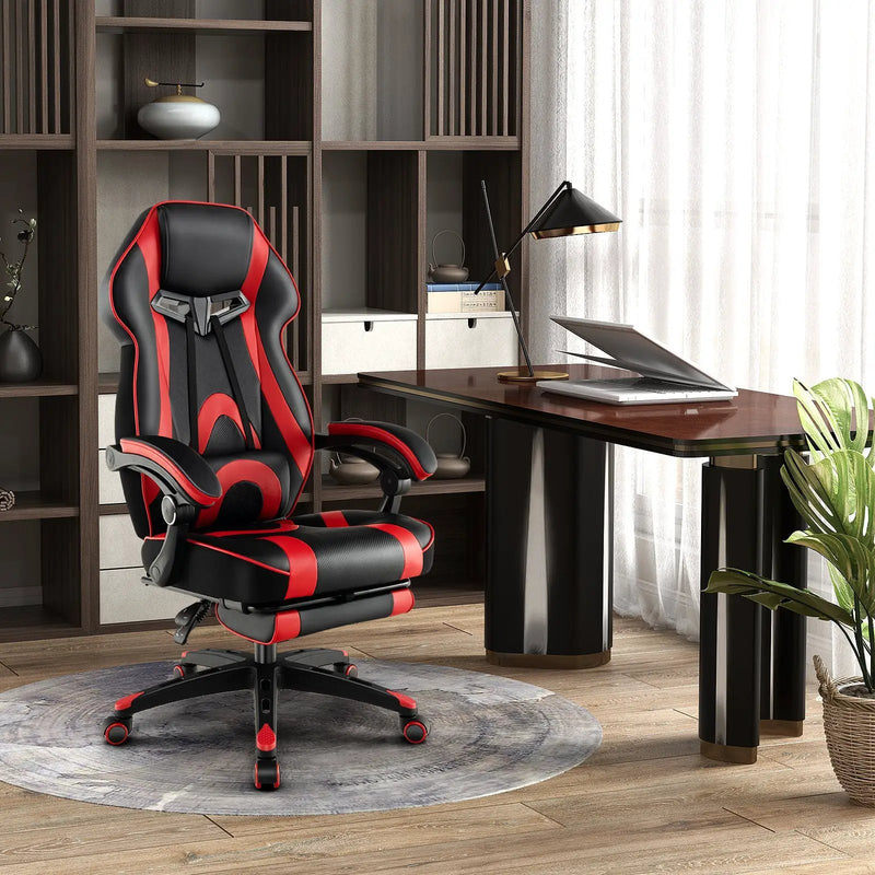 Gaming Chair Racing Style Swivel Chair with Footrest and Adjustable Lumbar Pillow by DirectDeals