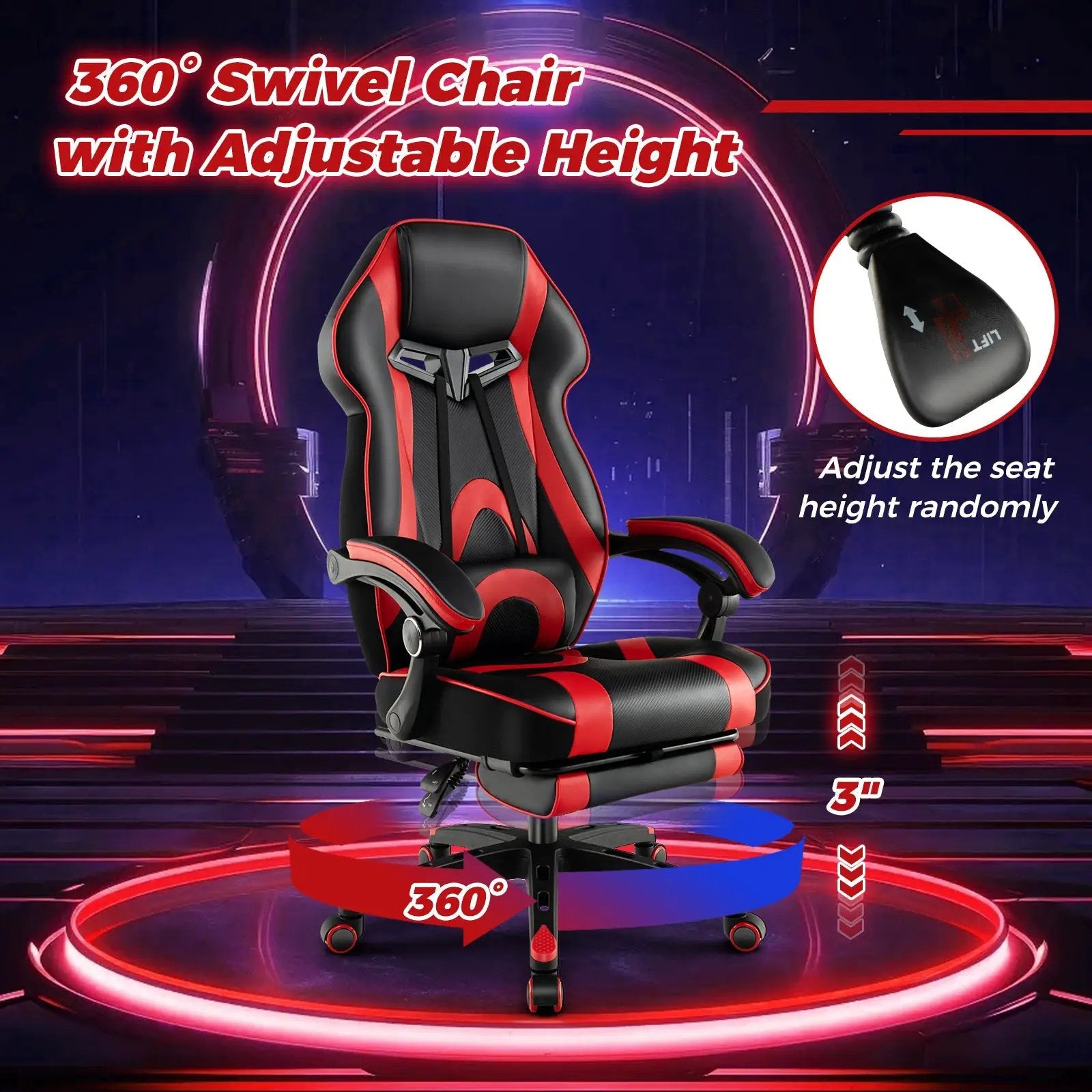 Gaming Chair Racing Style Swivel Chair with Footrest and Adjustable Lumbar Pillow by DirectDeals