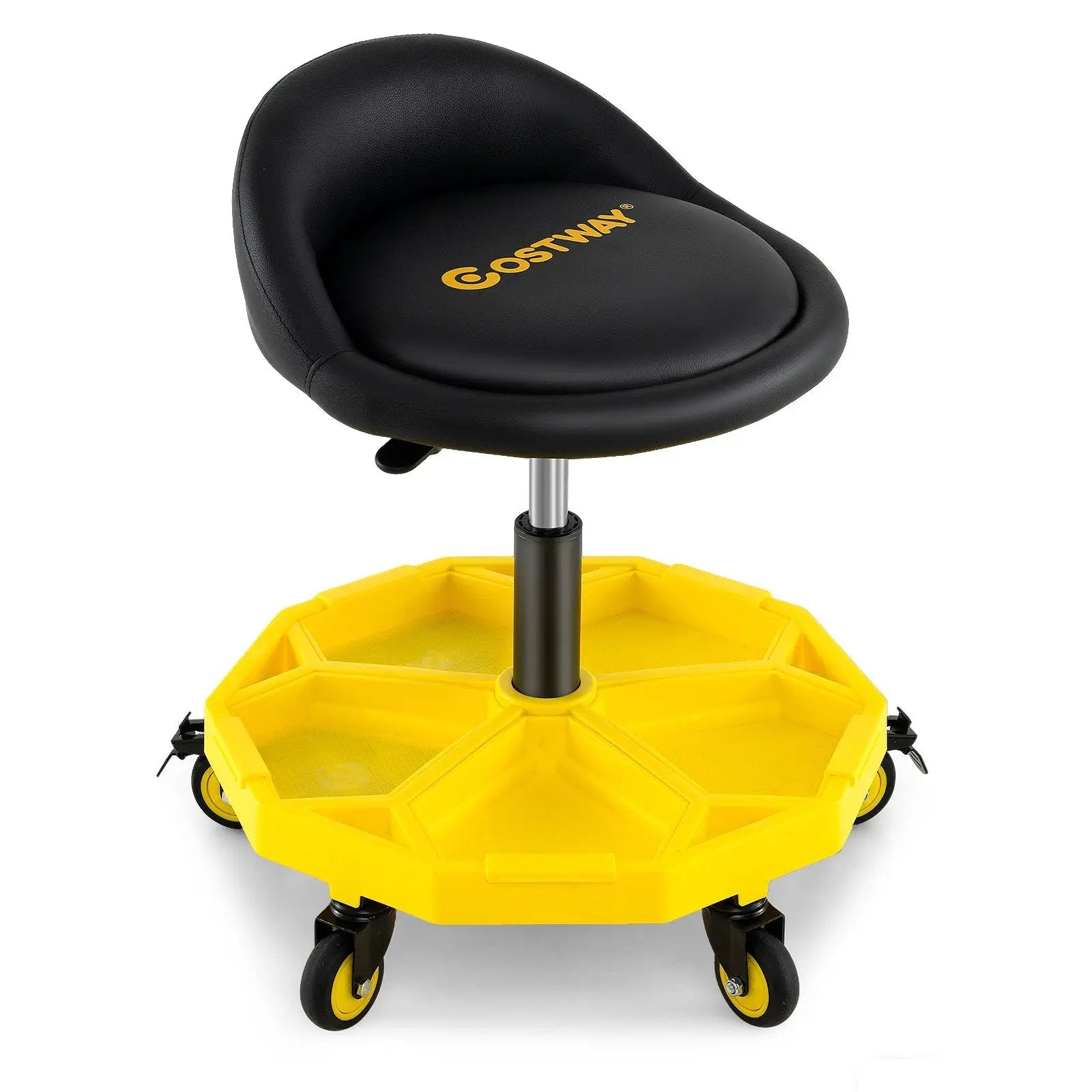 20 Inch-25 Inch Height Adjustable Rolling Garage Stool with Tool Tray Storage-Yellow by DirectDeals