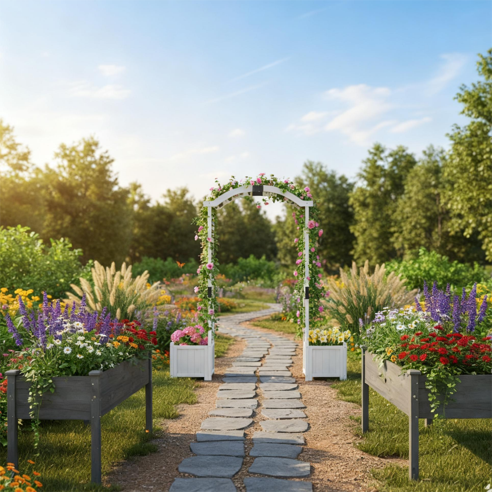 3 Pieces Garden Arbor and Raised Bed Combo Set-Create Your Dream Garden Space by DirectDeals