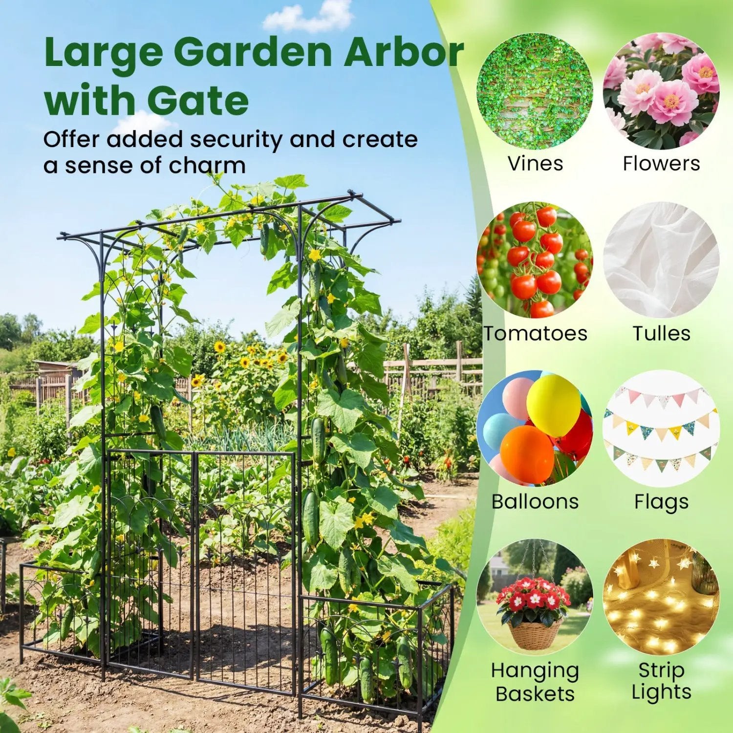 Garden Arbor with Gate and Planter Boxes Heavy Duty Metal Arch with Side Trellis by DirectDeals