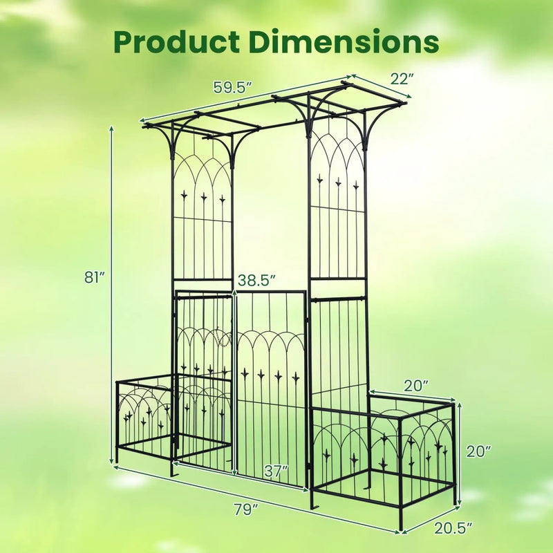 Garden Arbor with Gate and Planter Boxes Heavy Duty Metal Arch with Side Trellis by DirectDeals
