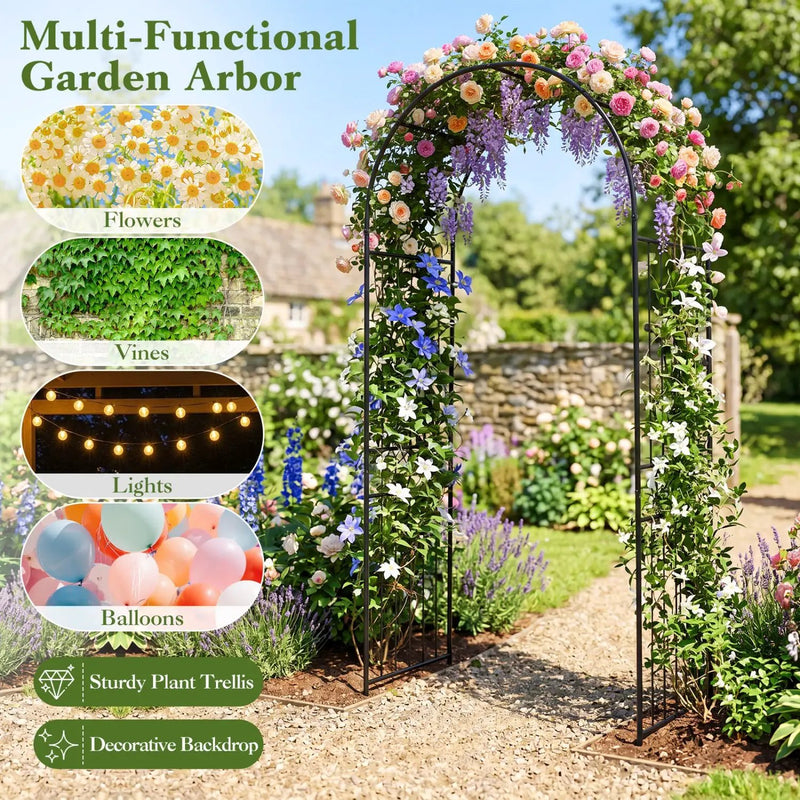 Garden Arch 87 Inches Tall Heavy Duty Metal Arbor Trellis Archway for Climbing Plants by DirectDeals