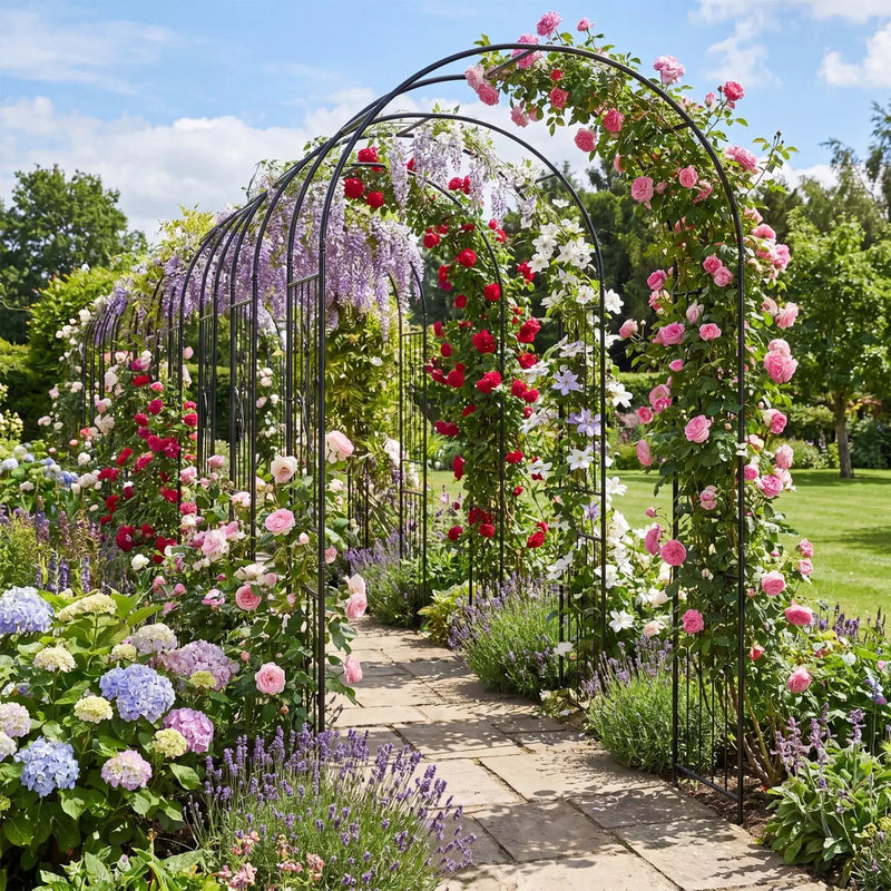 Garden Arch 87 Inches Tall Heavy Duty Metal Arbor Trellis Archway for Climbing Plants by DirectDeals