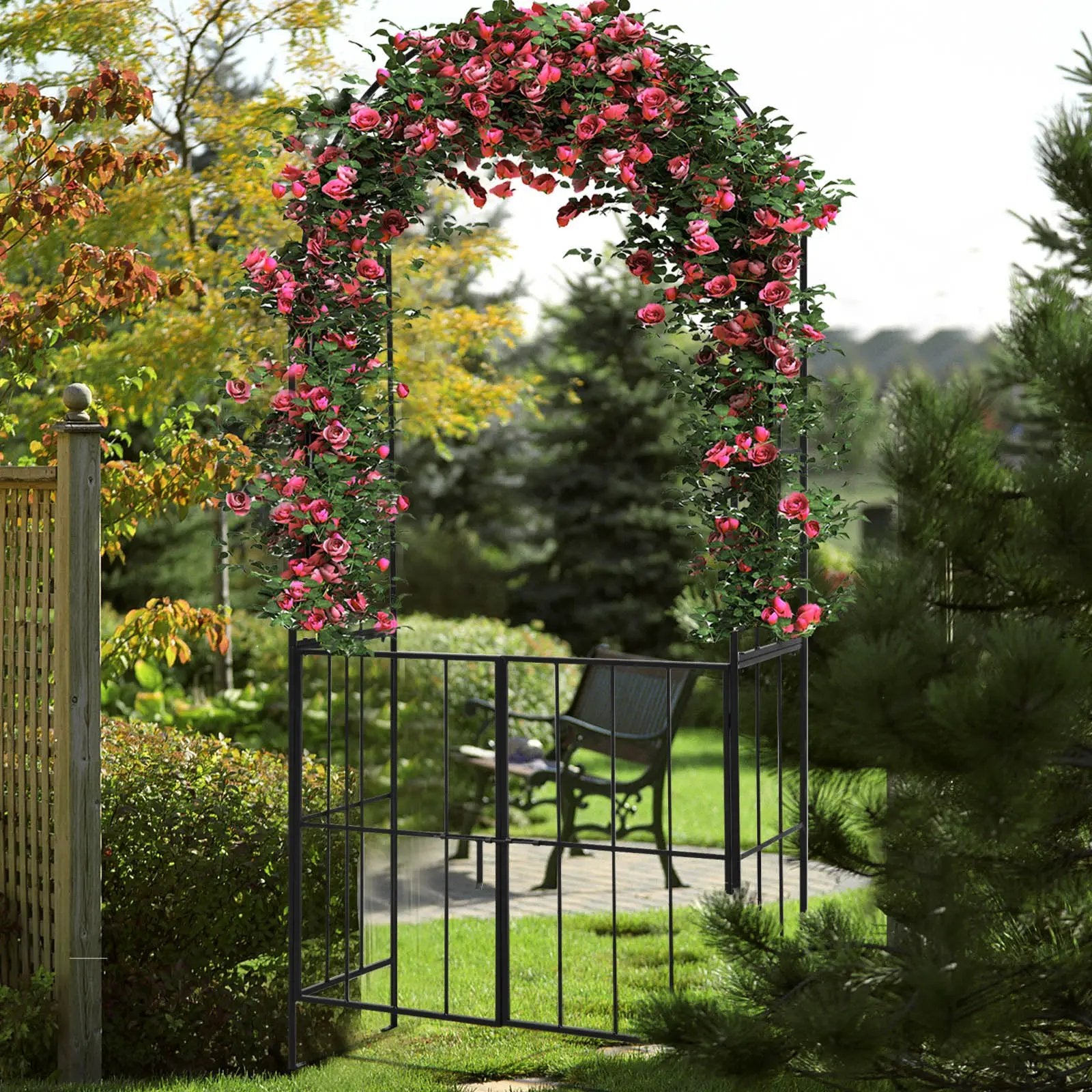 Garden Arch Arbor Trellis with Gate Patio Plant Stand Archway-Black by DirectDeals