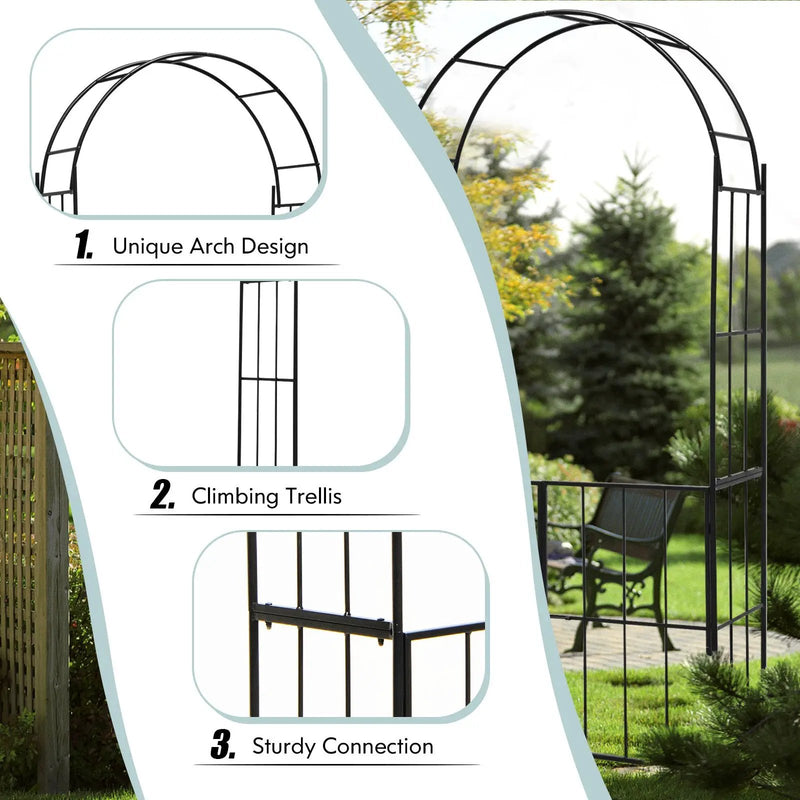 Garden Arch Arbor Trellis with Gate Patio Plant Stand Archway-Black by DirectDeals