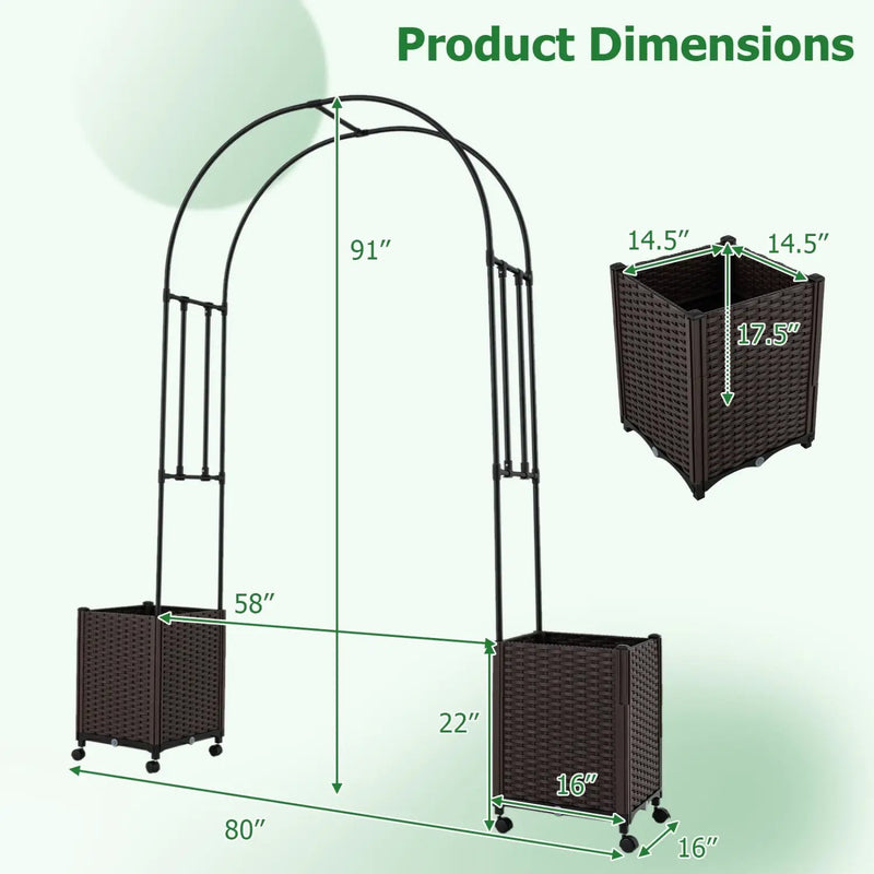 Garden Arch Trellis with 2 Self-watering Planter Boxes for Party Yard Lawn by DirectDeals