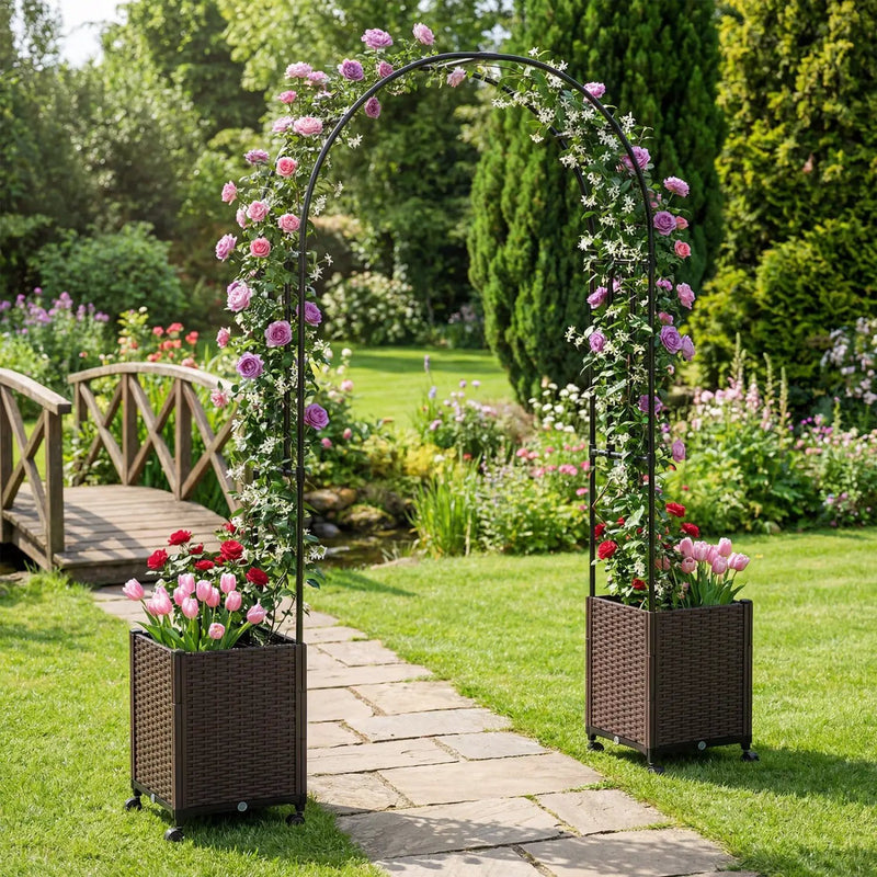 Garden Arch Trellis with 2 Self-watering Planter Boxes for Party Yard Lawn by DirectDeals