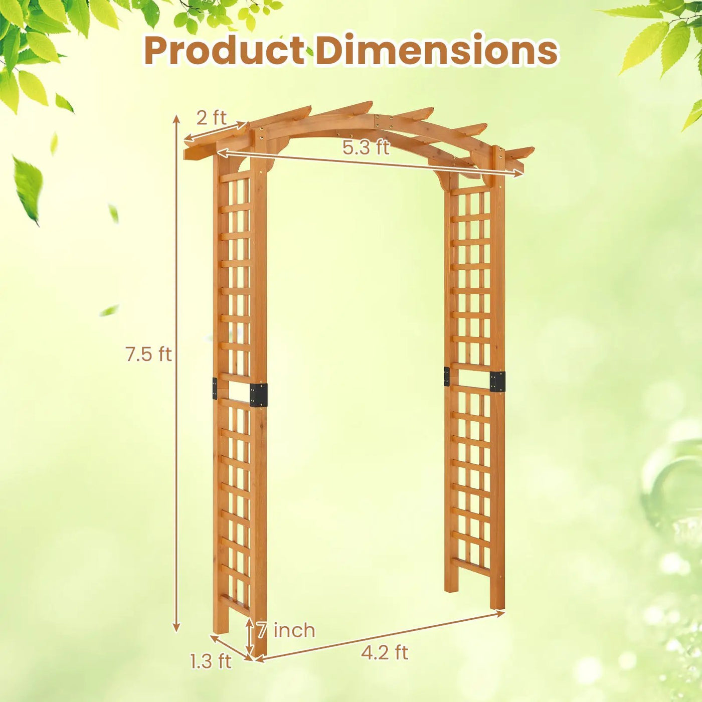 7/7.5 Feet Garden Arch Wooden Arbor Outdoor Wood Trellis for Climbing Plants by DirectDeals