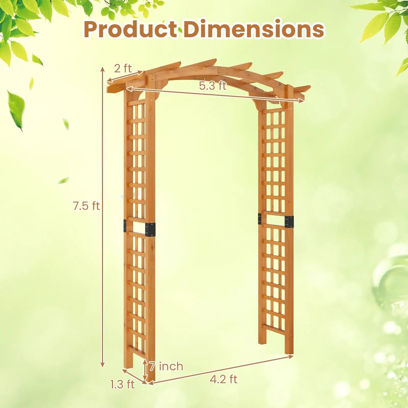 7/7.5 Feet Garden Arch Wooden Arbor Outdoor Wood Trellis for Climbing Plants by DirectDeals