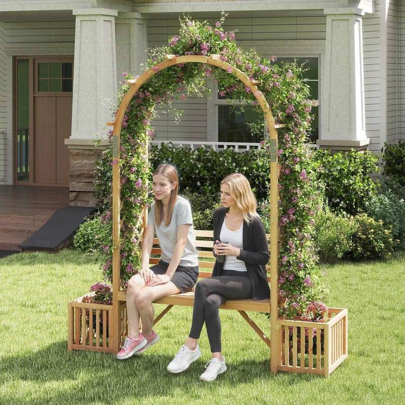 Garden Bench Arbor Arch Wooden Garden Arbor for Climbing Plants-Natural by DirectDeals