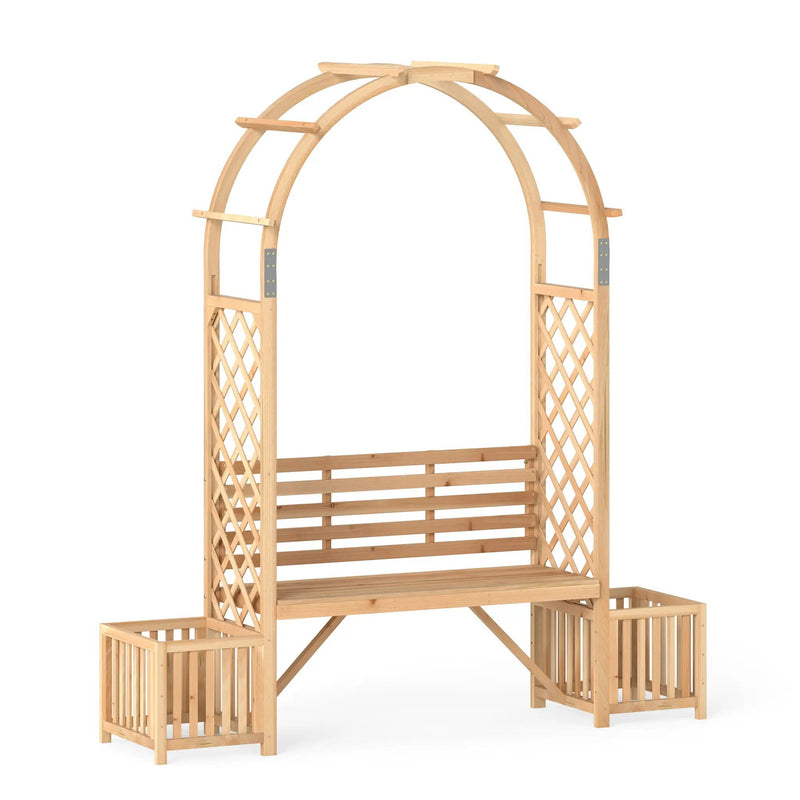 Garden Bench Arbor Arch Wooden Garden Arbor for Climbing Plants-Natural by DirectDeals