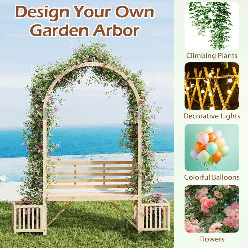 Garden Bench Arbor Arch Wooden Garden Arbor for Climbing Plants-Natural by DirectDeals