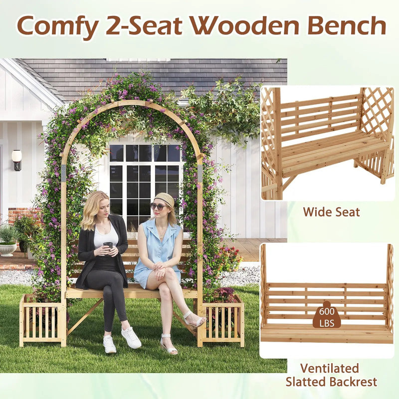 Garden Bench Arbor Arch Wooden Garden Arbor for Climbing Plants-Natural by DirectDeals