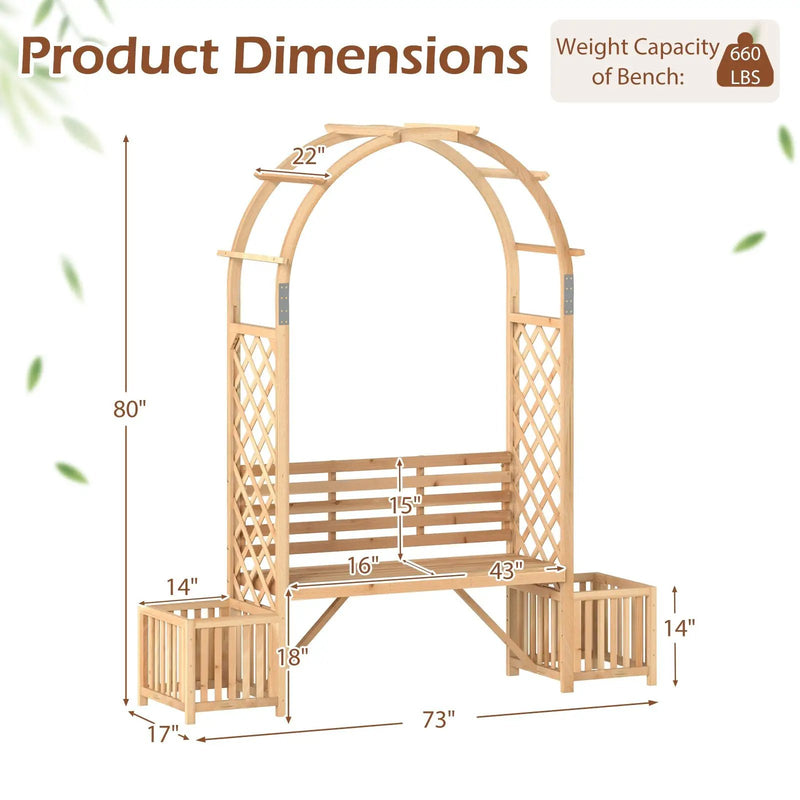 Garden Bench Arbor Arch Wooden Garden Arbor for Climbing Plants-Natural by DirectDeals