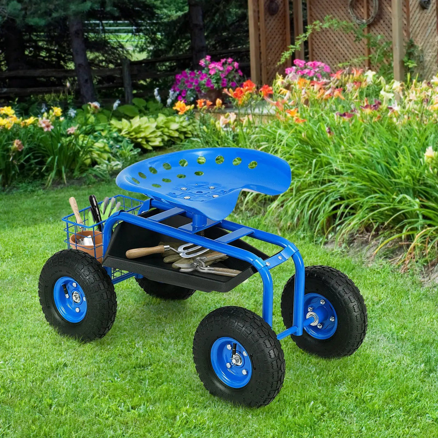 Red/Green Garden Cart Rolling Work Seat With Heavy Duty Tool Tray Gardening Planting by DirectDeals