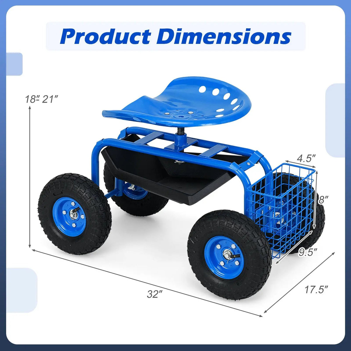 Red/Green Garden Cart Rolling Work Seat With Heavy Duty Tool Tray Gardening Planting by DirectDeals
