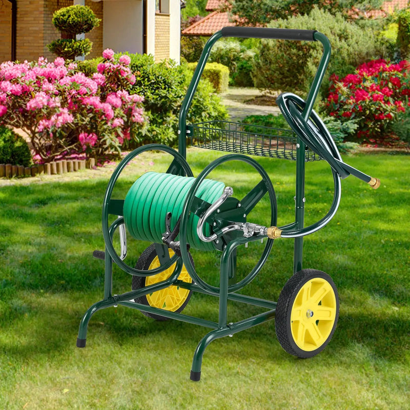 Garden Hose Reel Cart with 2 Wheels and Storage Basket by DirectDeals
