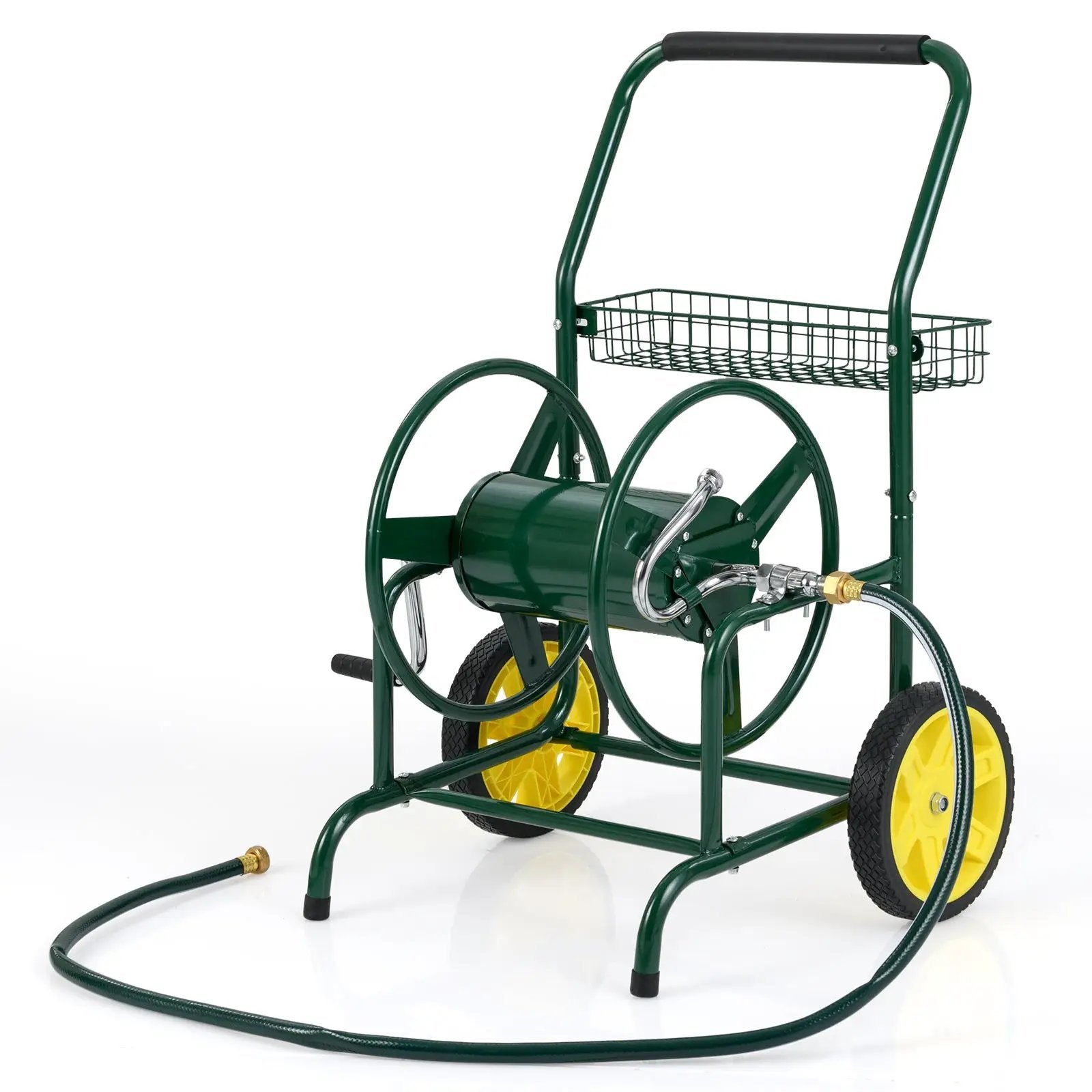 Garden Hose Reel Cart with 2 Wheels and Storage Basket by DirectDeals