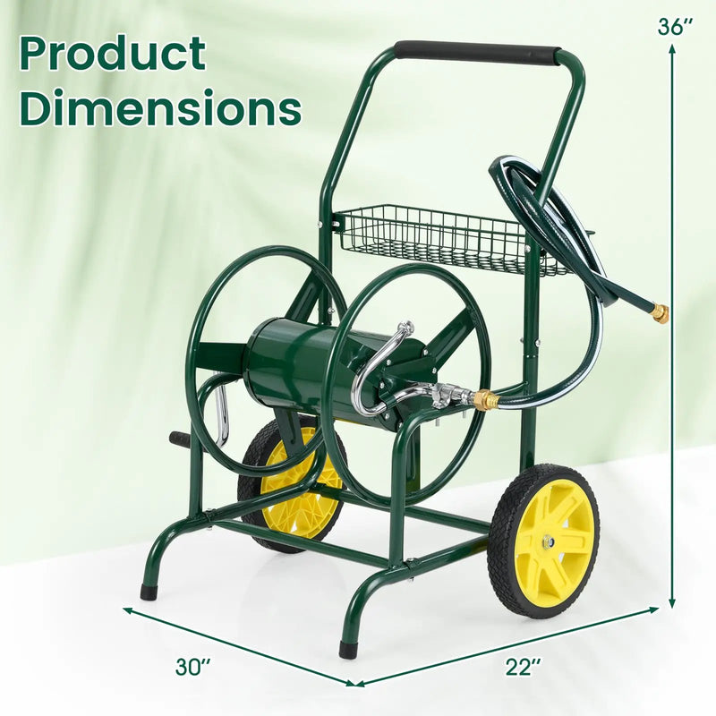 Garden Hose Reel Cart with 2 Wheels and Storage Basket by DirectDeals