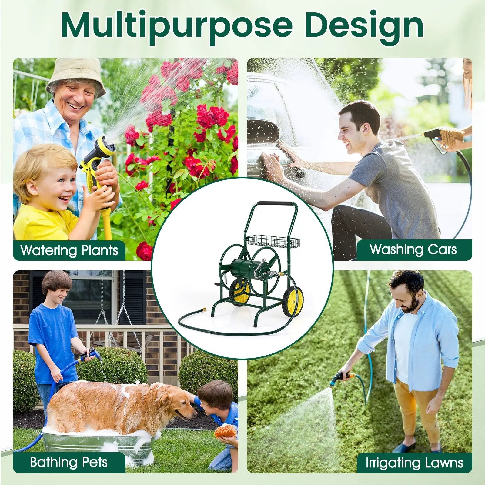 Garden Hose Reel Cart with 2 Wheels and Storage Basket by DirectDeals