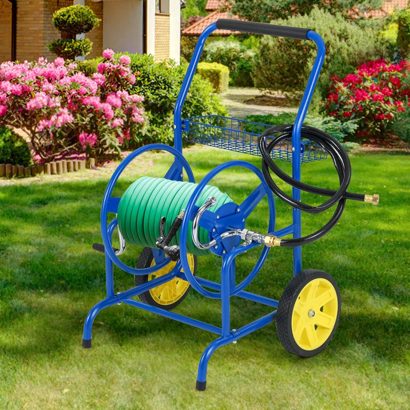 Garden Hose Reel Cart with 2 Wheels and Storage Basket by DirectDeals