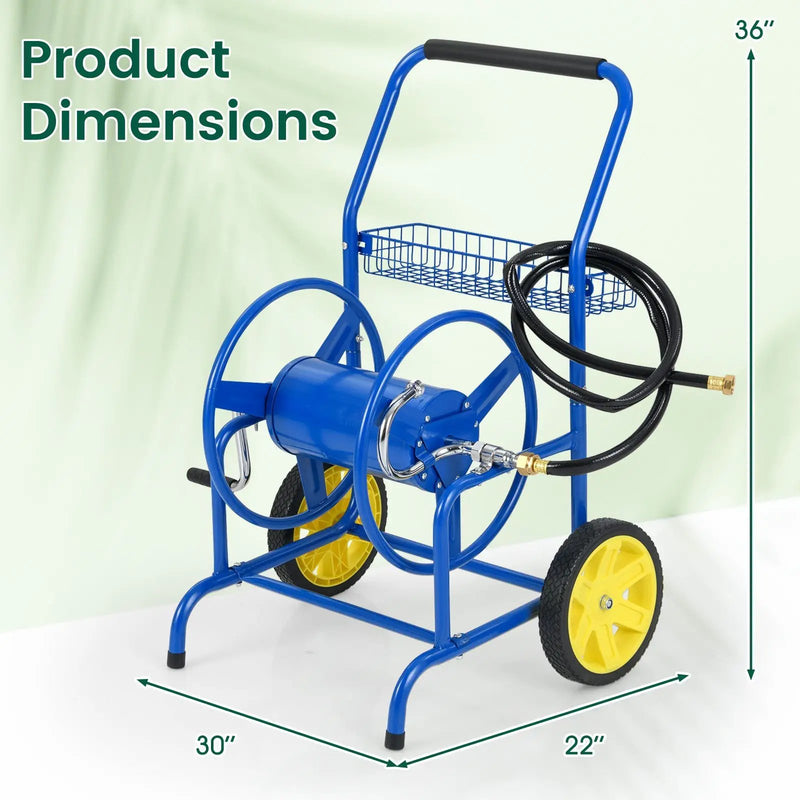 Garden Hose Reel Cart with 2 Wheels and Storage Basket by DirectDeals