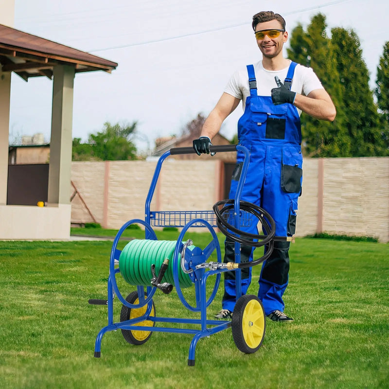 Garden Hose Reel Cart with 2 Wheels and Storage Basket by DirectDeals