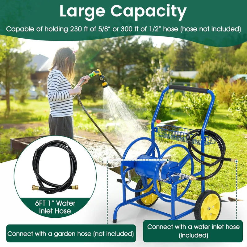 Garden Hose Reel Cart with 2 Wheels and Storage Basket by DirectDeals