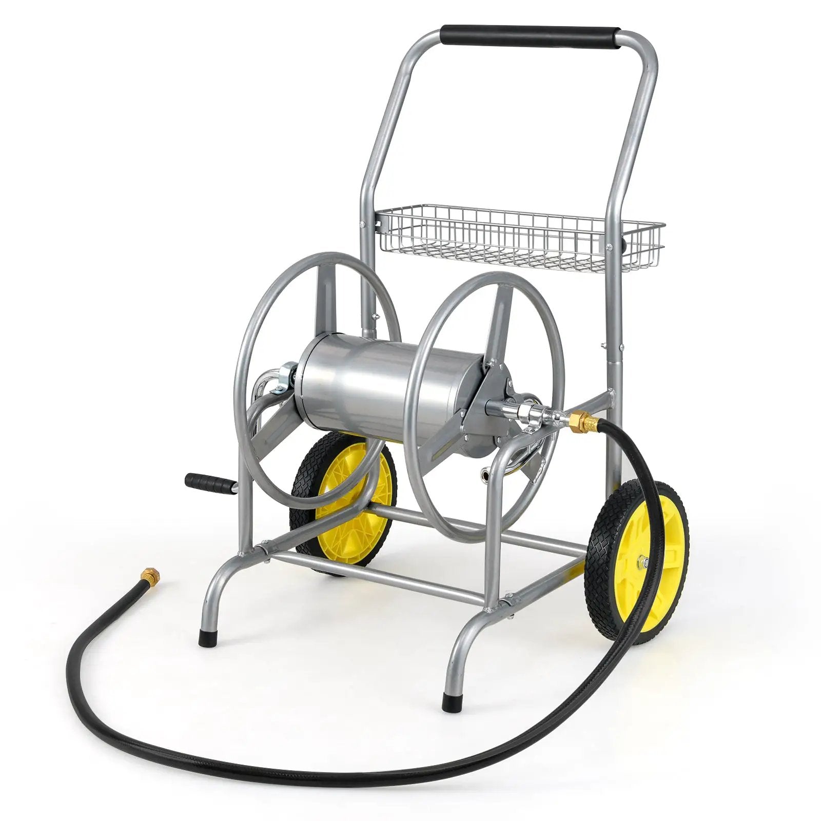 Garden Hose Reel Cart with 2 Wheels and Storage Basket by DirectDeals