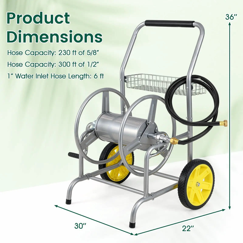 Garden Hose Reel Cart with 2 Wheels and Storage Basket by DirectDeals