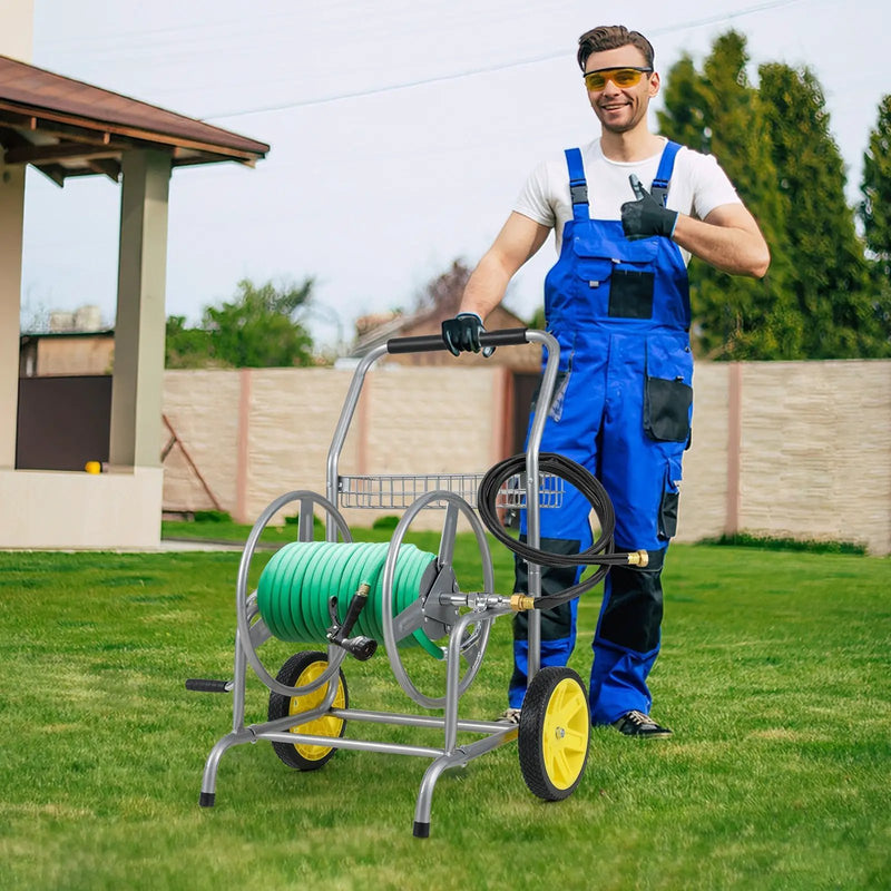 Garden Hose Reel Cart with 2 Wheels and Storage Basket by DirectDeals
