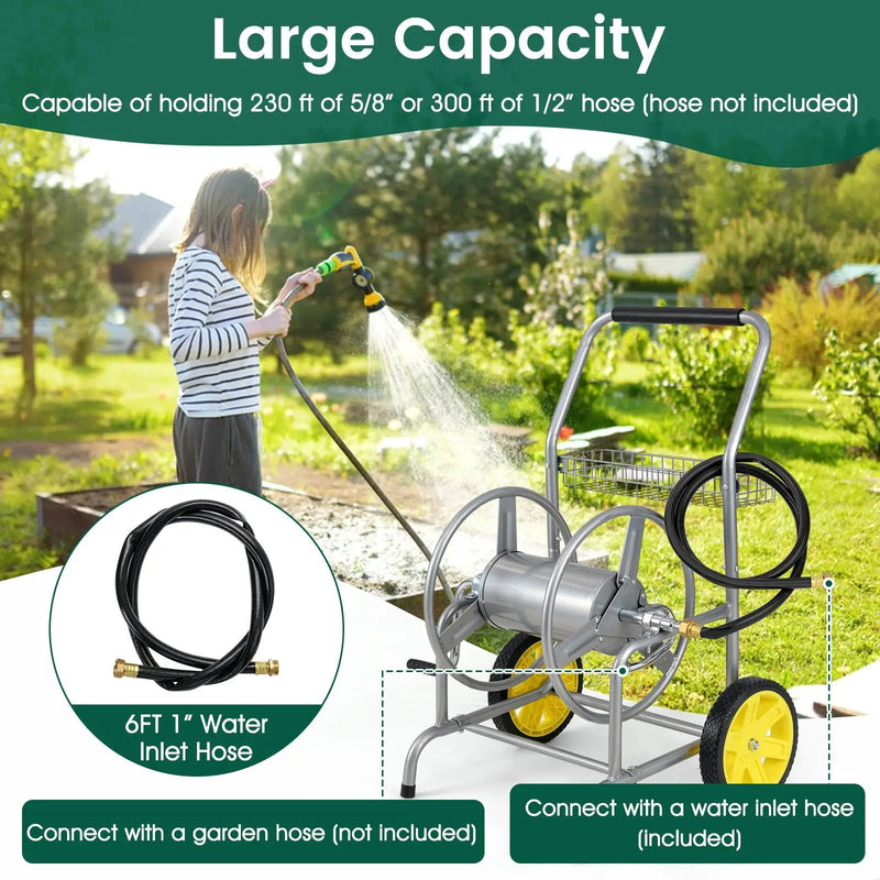 Garden Hose Reel Cart with 2 Wheels and Storage Basket by DirectDeals