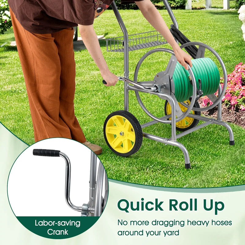 Garden Hose Reel Cart with 2 Wheels and Storage Basket by DirectDeals