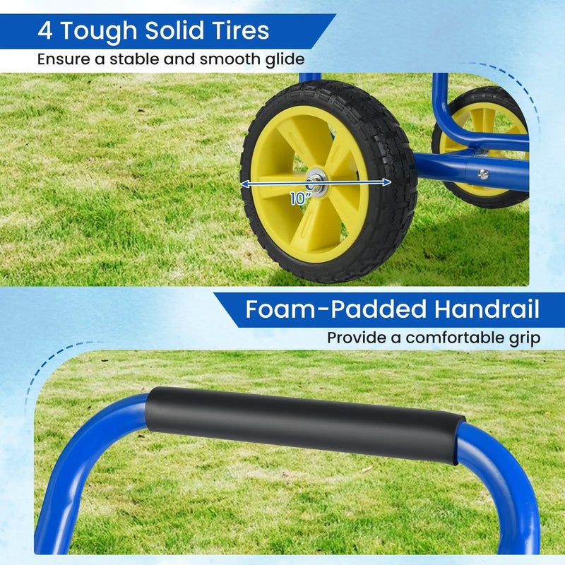 Garden Hose Reel Cart Metal Hose Cart with 4 Wheels and Storage Basket by DirectDeals