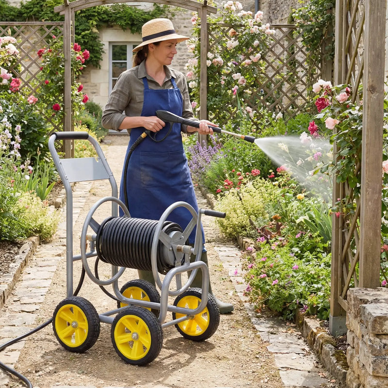 Garden Hose Reel Cart 4 Wheels Heavy-Duty Metal Water Hose Organizer Portable by DirectDeals