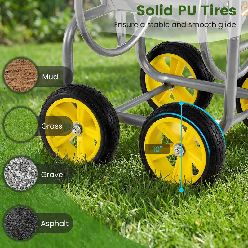 Garden Hose Reel Cart 4 Wheels Heavy-Duty Metal Water Hose Organizer Portable by DirectDeals
