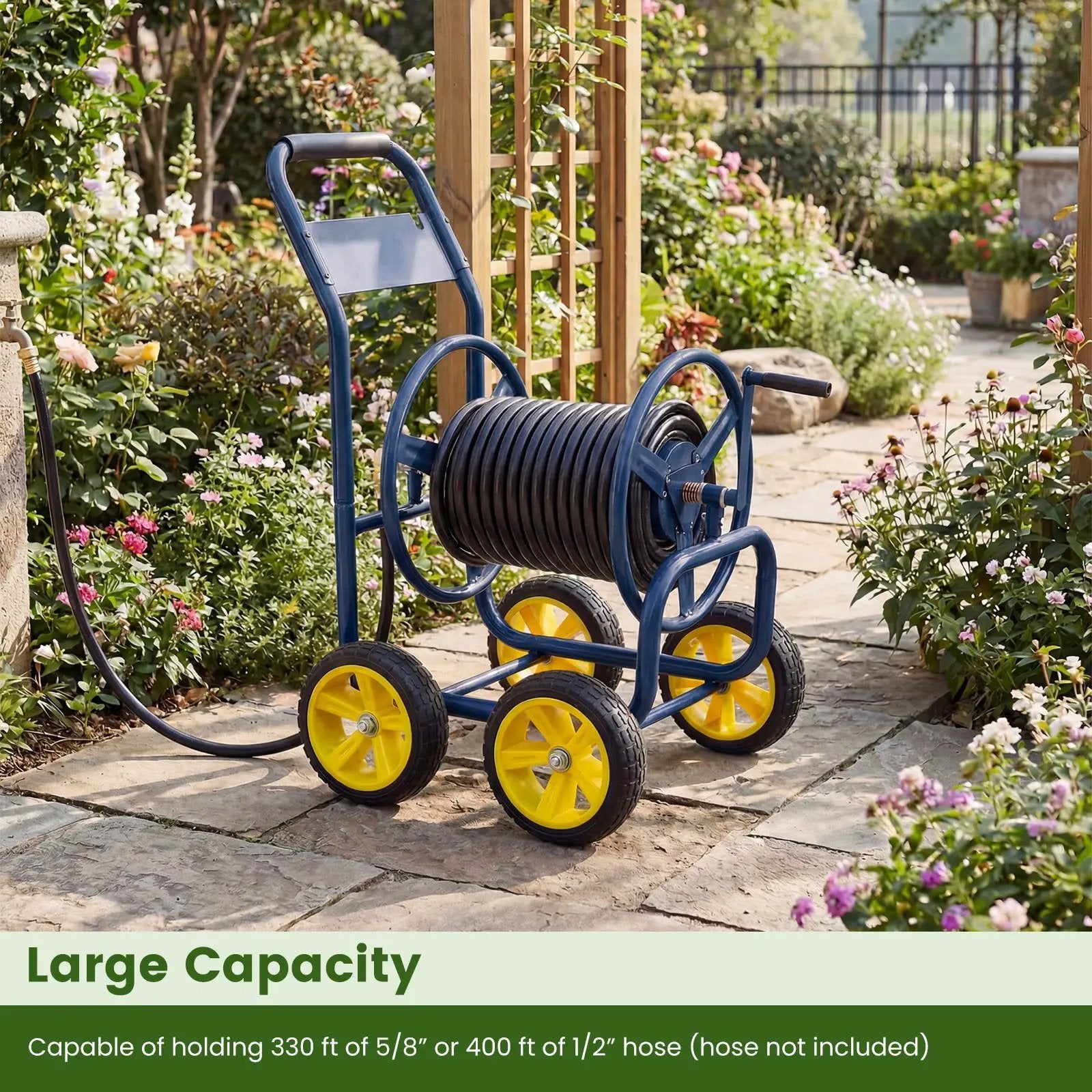 Garden Hose Reel Cart 4 Wheels Heavy-Duty Metal Water Hose Organizer Portable by DirectDeals