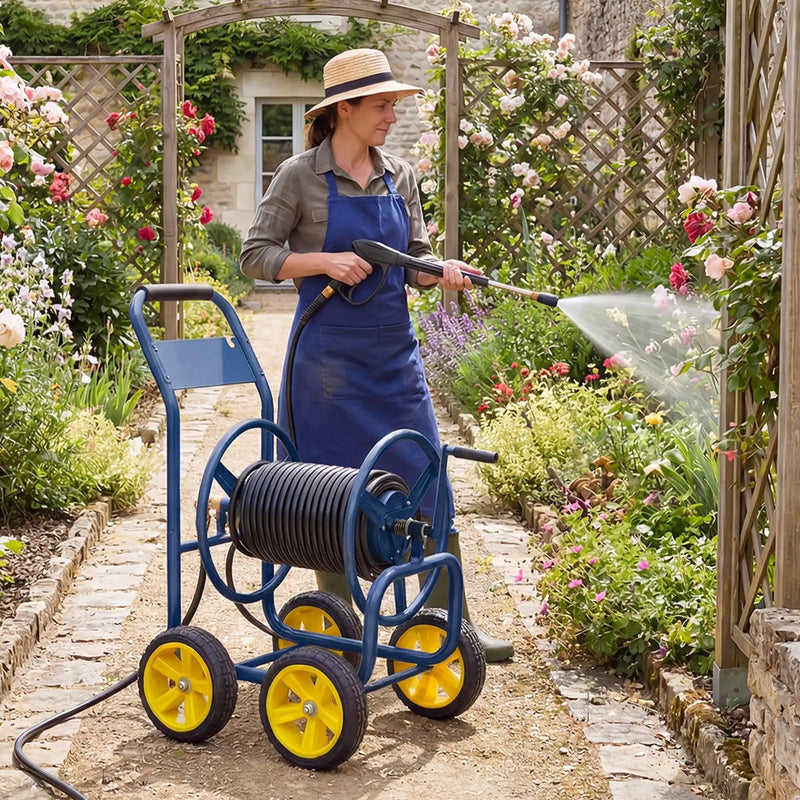 Garden Hose Reel Cart 4 Wheels Heavy-Duty Metal Water Hose Organizer Portable by DirectDeals