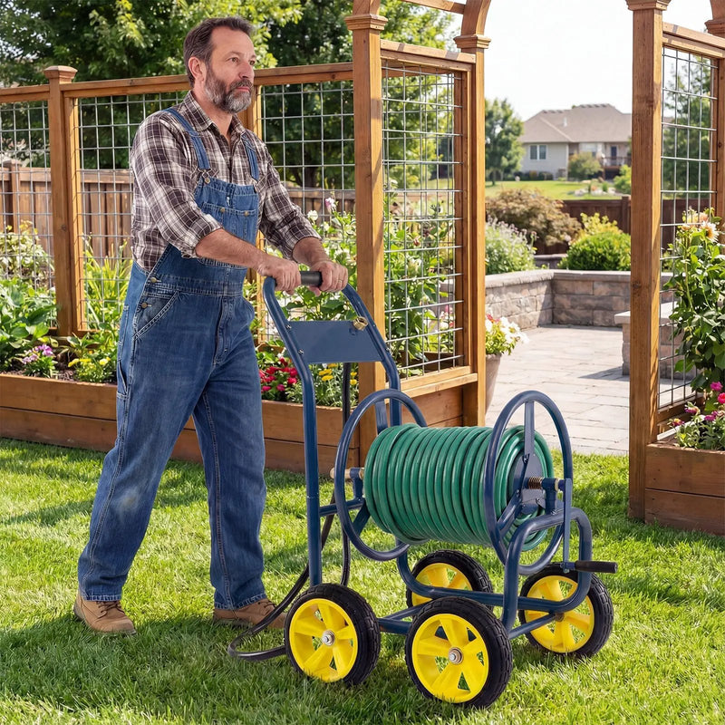 Garden Hose Reel Cart 4 Wheels Heavy-Duty Metal Water Hose Organizer Portable by DirectDeals