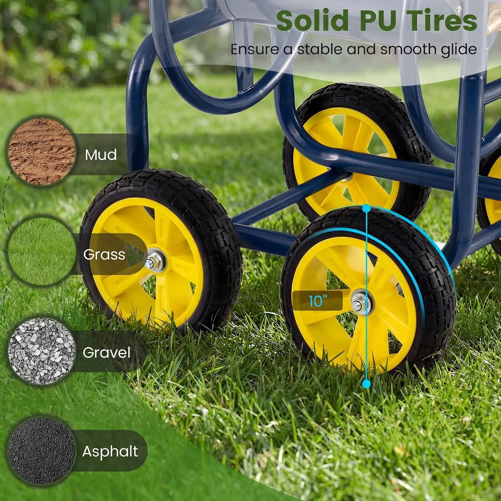 Garden Hose Reel Cart 4 Wheels Heavy-Duty Metal Water Hose Organizer Portable by DirectDeals