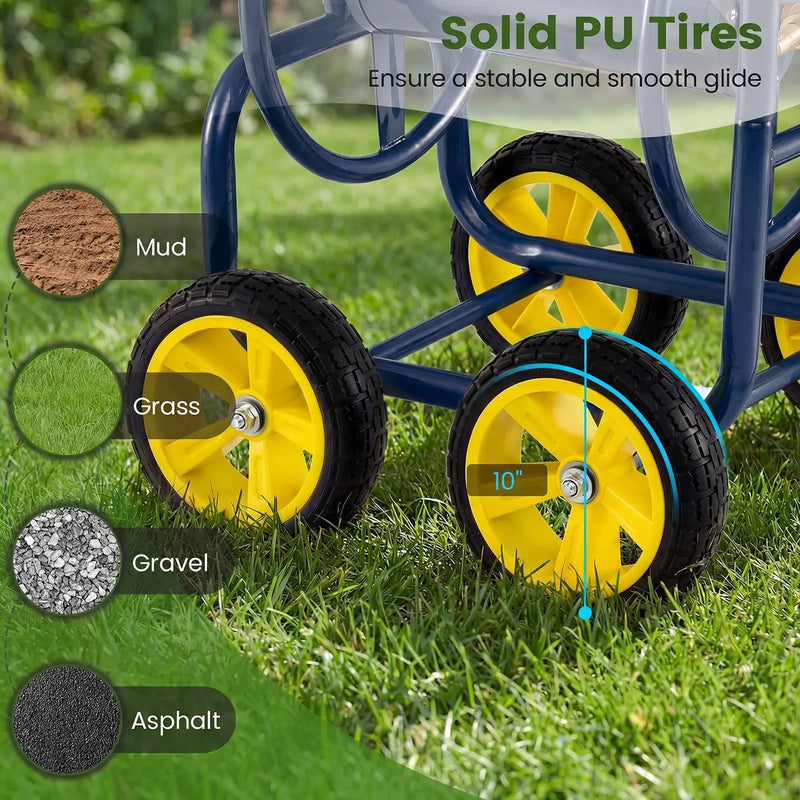 Garden Hose Reel Cart 4 Wheels Heavy-Duty Metal Water Hose Organizer Portable by DirectDeals
