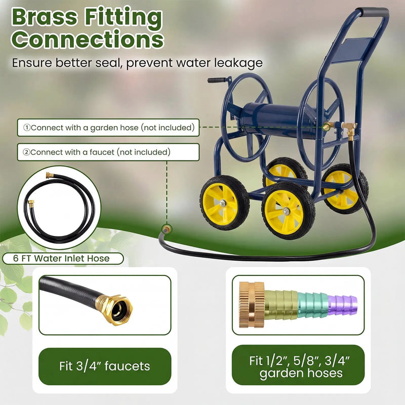 Garden Hose Reel Cart 4 Wheels Heavy-Duty Metal Water Hose Organizer Portable by DirectDeals
