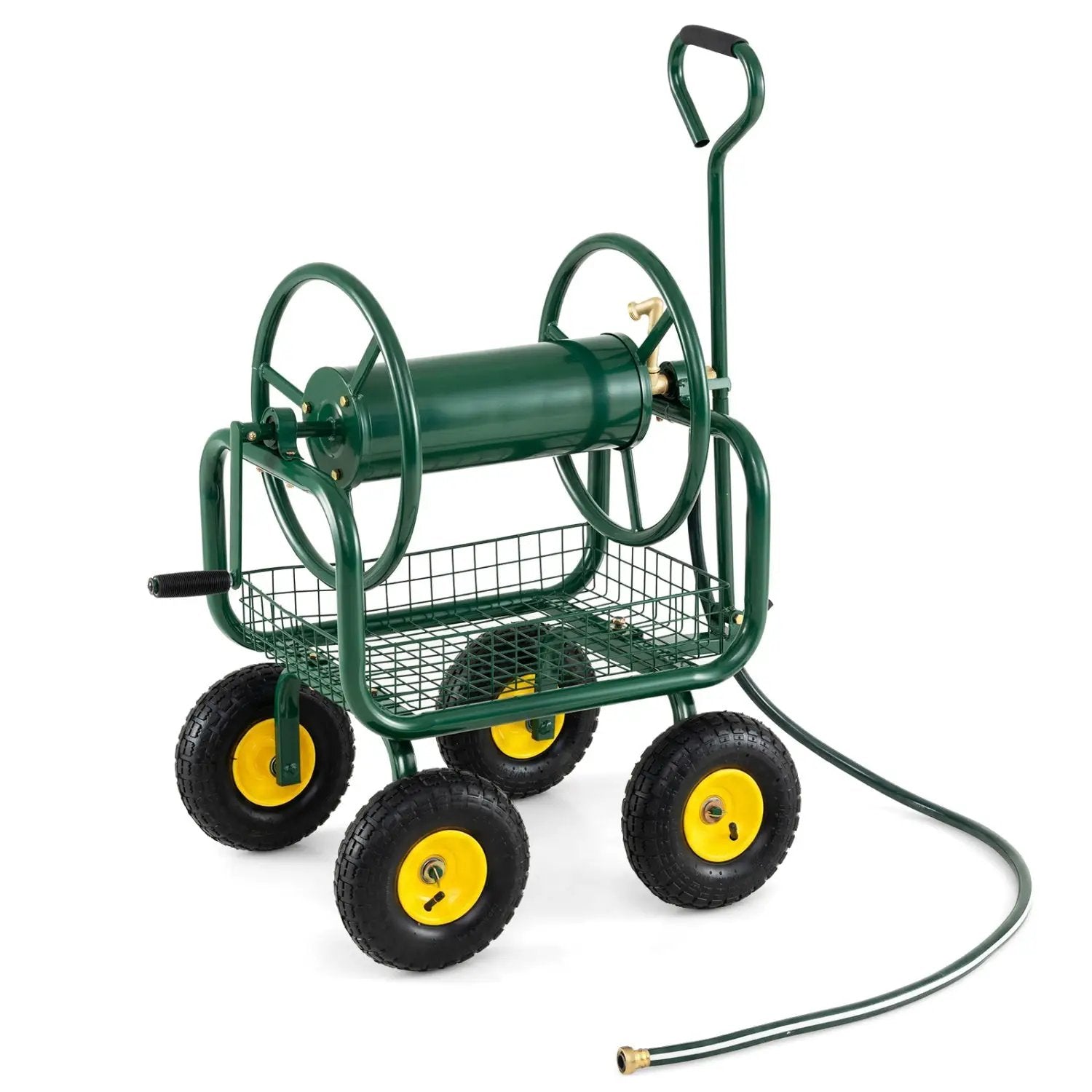Garden Hose Reel Cart 300 Feet Large Capacity with 4 Wheels and Storage Basket-Gray by DirectDeals
