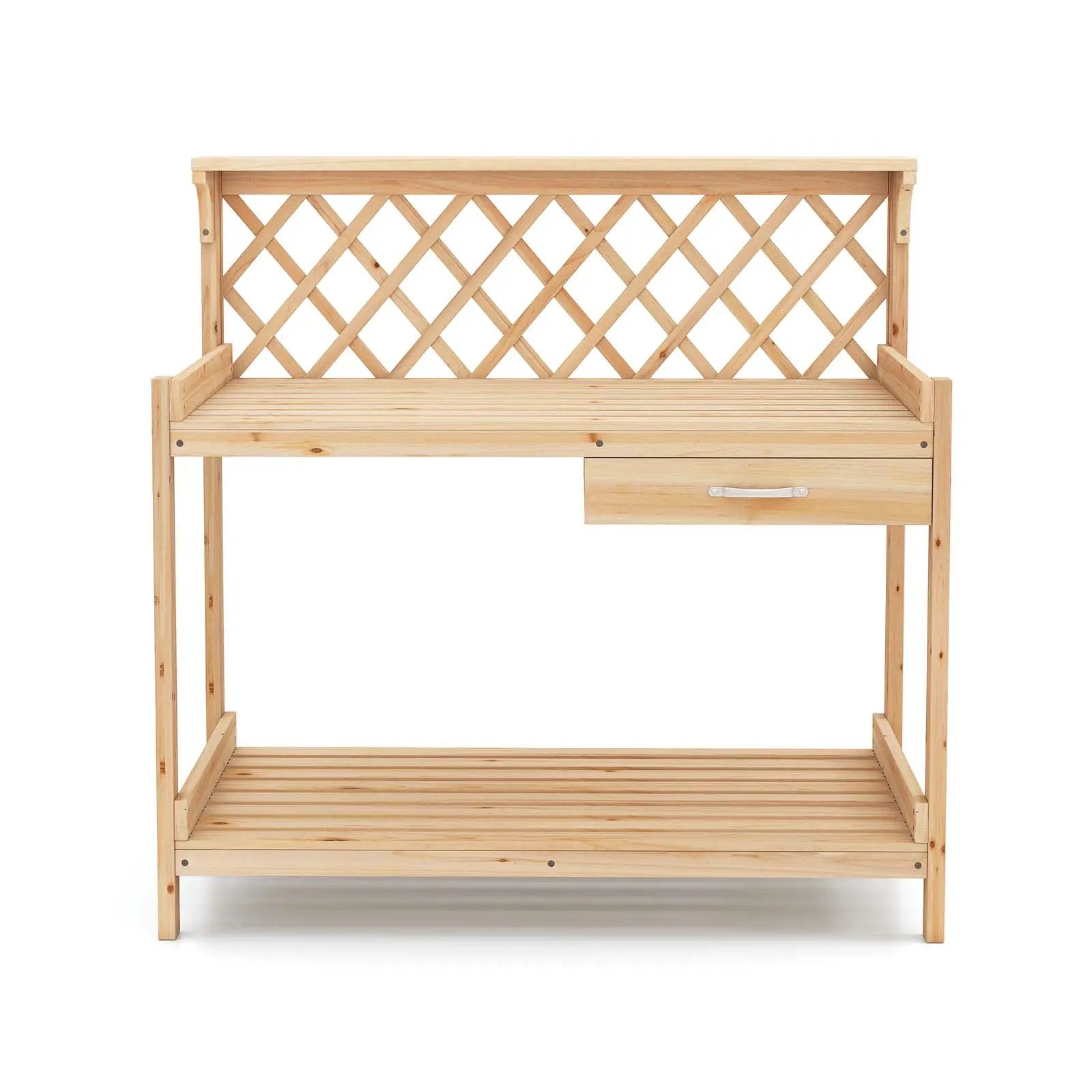 Garden Potting Bench Table Wooden Planting Workstation with Lattice Trellis by DirectDeals