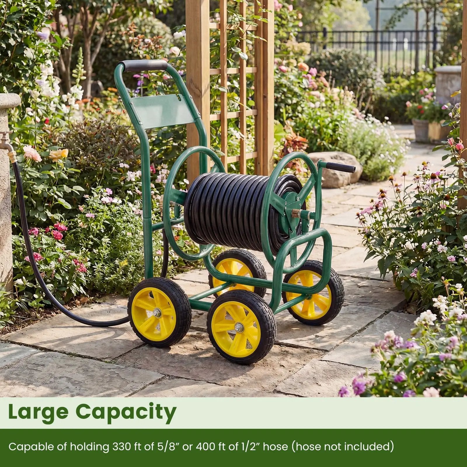 Garden Hose Reel Cart 4 Wheels Heavy-Duty Metal Water Hose Organizer Portable by DirectDeals