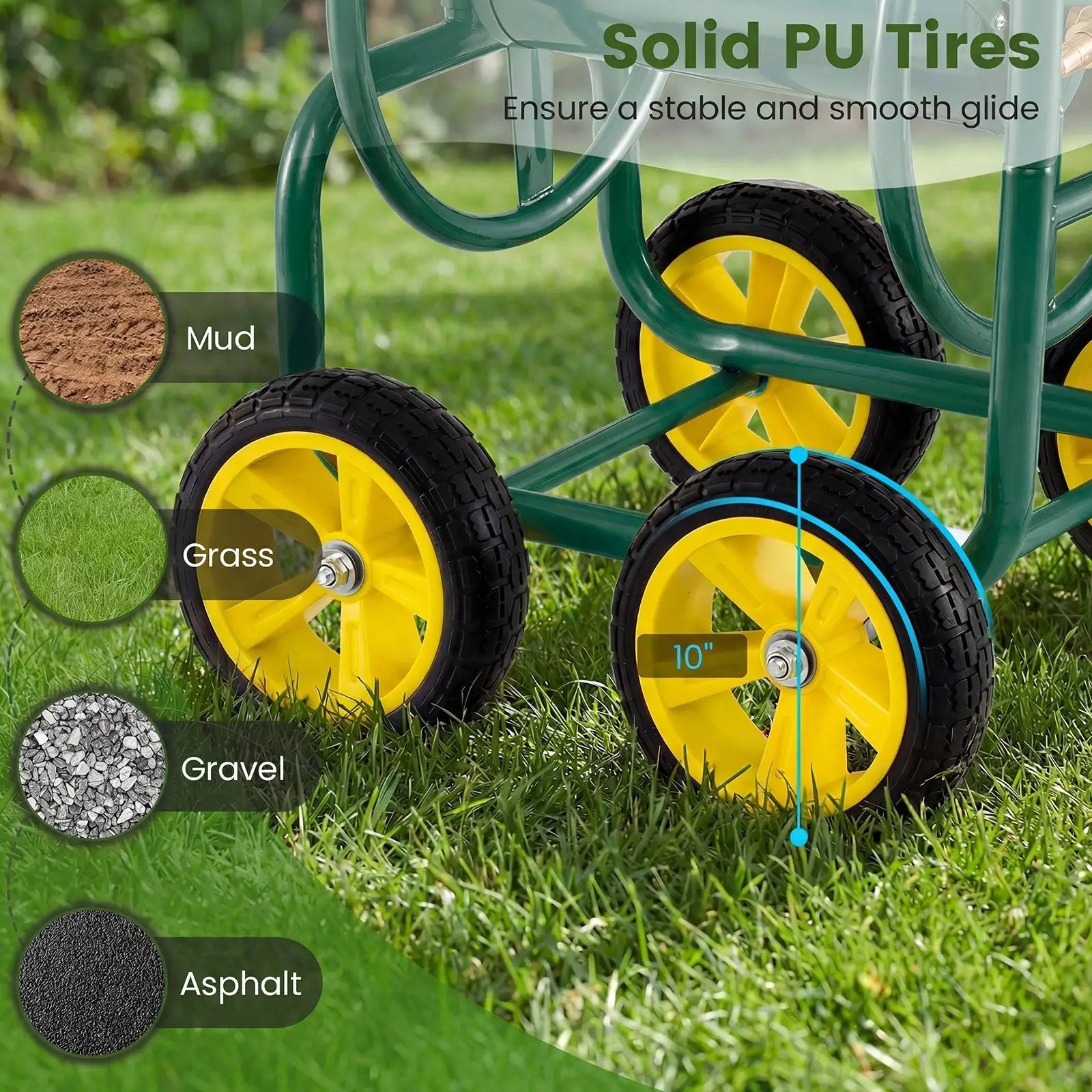 Garden Hose Reel Cart 4 Wheels Heavy-Duty Metal Water Hose Organizer Portable by DirectDeals