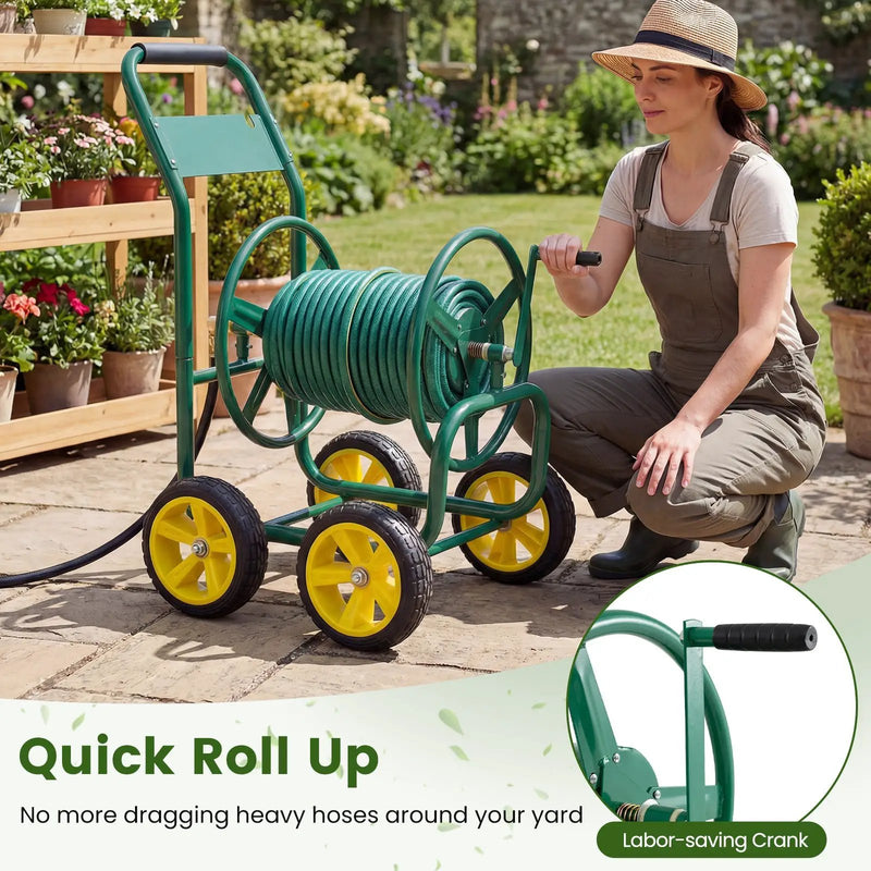 Garden Hose Reel Cart 4 Wheels Heavy-Duty Metal Water Hose Organizer Portable by DirectDeals