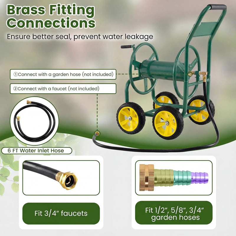 Garden Hose Reel Cart 4 Wheels Heavy-Duty Metal Water Hose Organizer Portable by DirectDeals